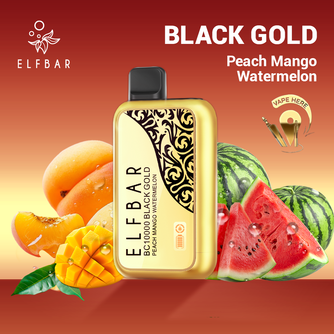 ELFBAR BLACK GOLD BC10000 PUFFS DISPOSABLE VAPE Peach Mango Watermelon UAE Ras Al Khaimah