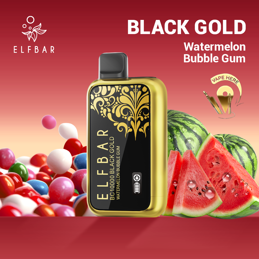 ELFBAR BLACK GOLD BC10000 PUFFS DISPOSABLE VAPE Watermelon Bubble Gum UAE Dubai