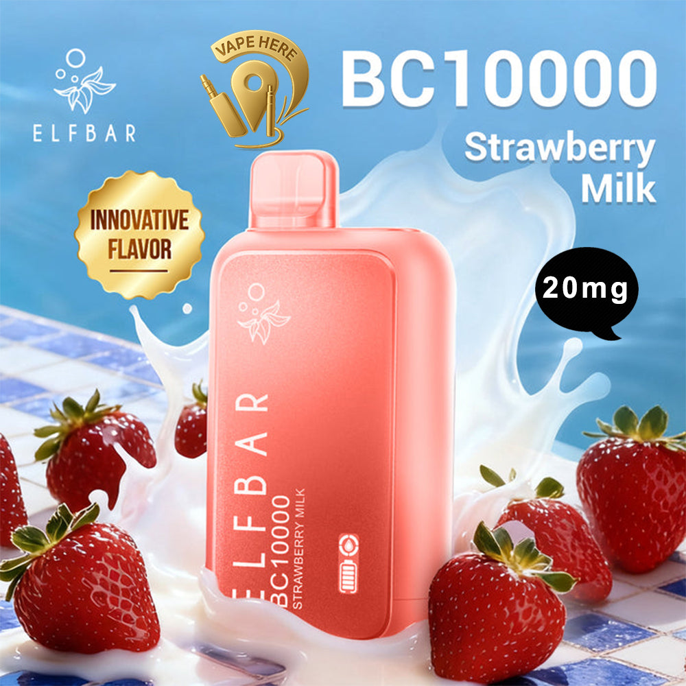 ELF BAR BC10000 PUFFS DISPOSABLE VAPE 20 & 50MG Strawberry Milk 20mg UAE Abu Dhabi 
