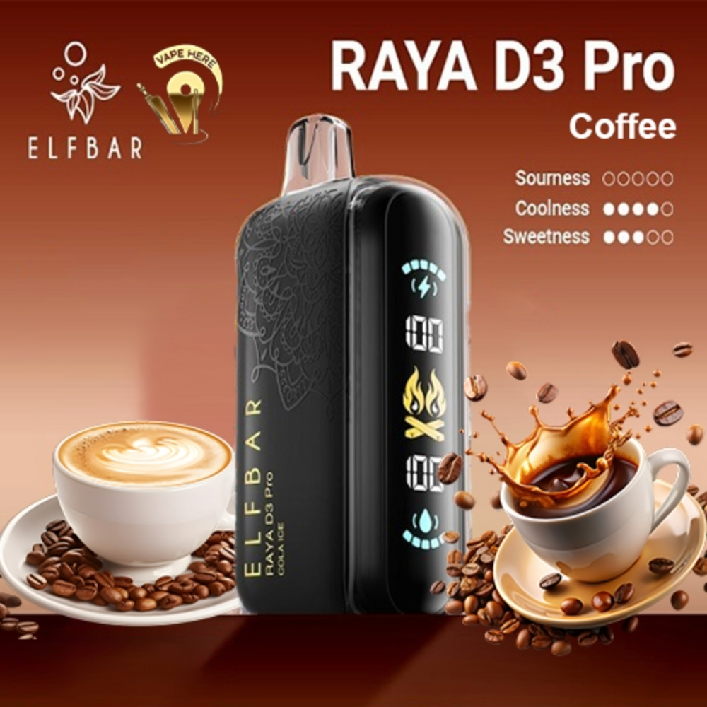 ELF BAR RAYA D3 PRO 30K PUFFS 50MG DISPOSABLE VAPE - LED Screen Coffee UAE Ajman