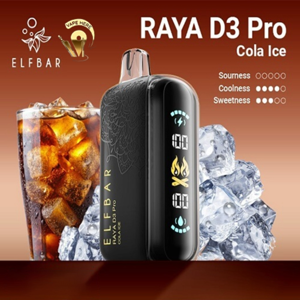 ELF BAR RAYA D3 PRO 30K PUFFS 50MG DISPOSABLE VAPE - LED Screen Cola Ice UAE Sharjah