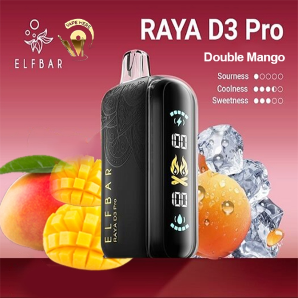 ELF BAR RAYA D3 PRO 30K PUFFS 50MG DISPOSABLE VAPE - LED Screen Peach Ice UAE Dubai