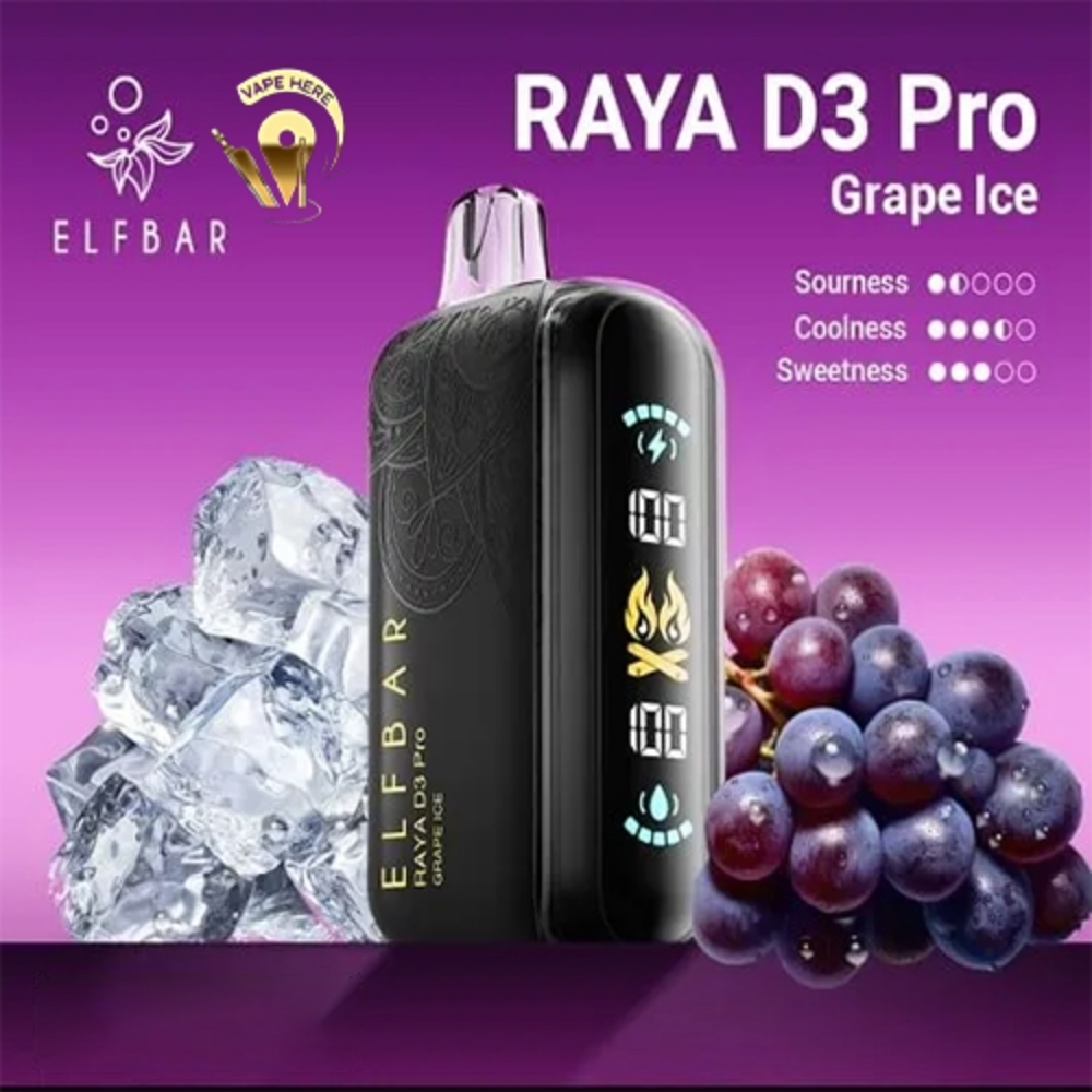 ELF BAR RAYA D3 PRO 30K PUFFS 50MG DISPOSABLE VAPE - LED Screen Grape Ice UAE Sharjah