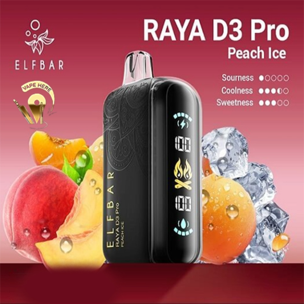ELF BAR RAYA D3 PRO 30K PUFFS 50MG DISPOSABLE VAPE - LED Screen  Peach Ice UAE Dubai