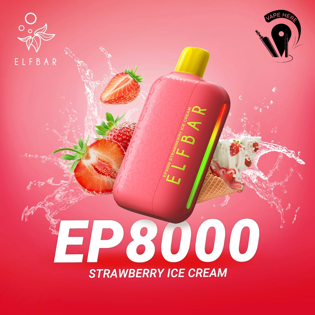 Elf Bar EP8000 Puffs Disposable Vape Strawberry Ice Cream UAE Abu Dhabi