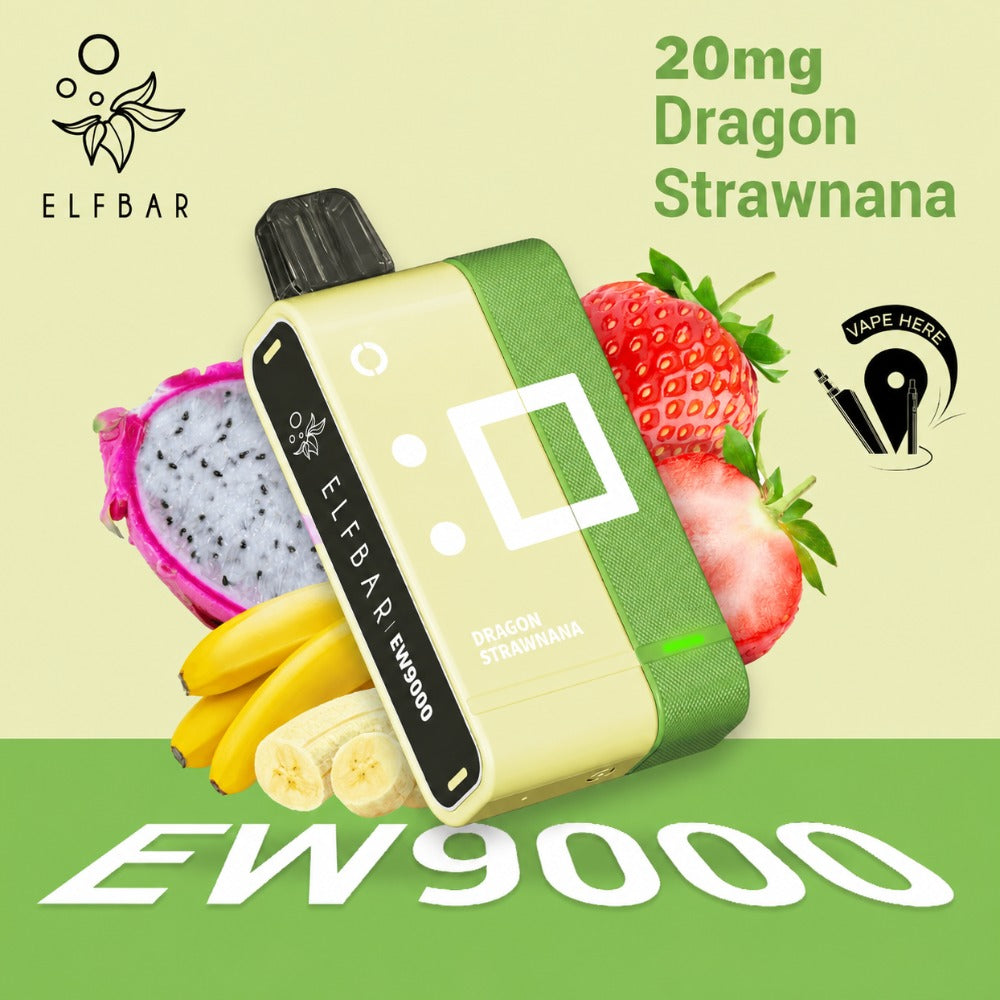 Elf Bar EW9000 Disposable Pods & Kit 50mg 9000 Puffs Dragon Strawnana 20mg UAE Dubai 