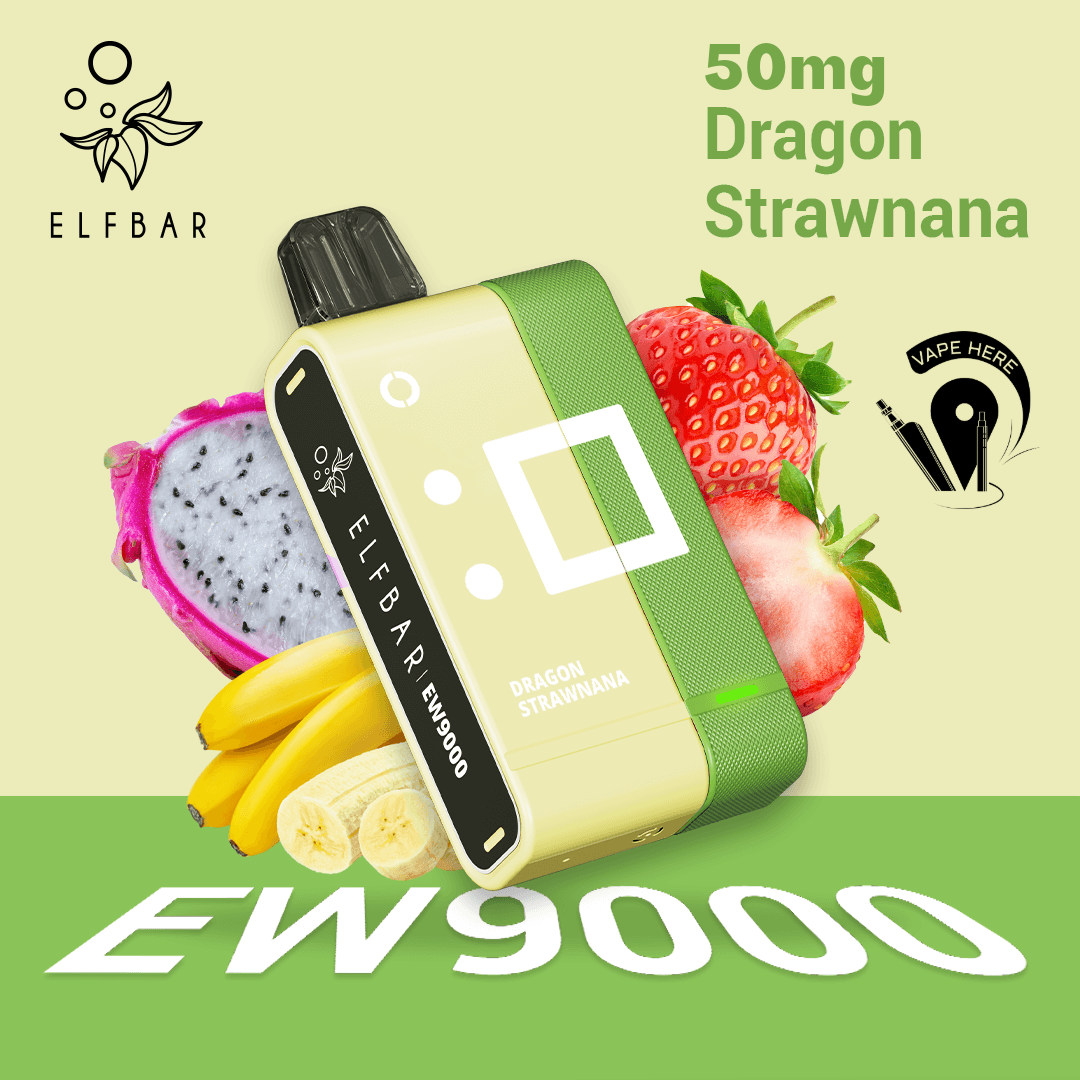 Elf Bar EW9000 Disposable Pods & Kit 50mg 9000 Puffs Dragon Strawnana UAE Ras Al Khaimah