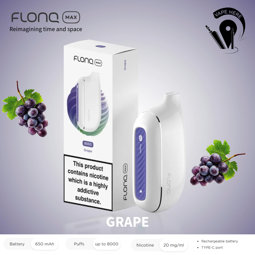 Flonq Max 8000 Puffs Disposable Vape Grape UAE Dubai