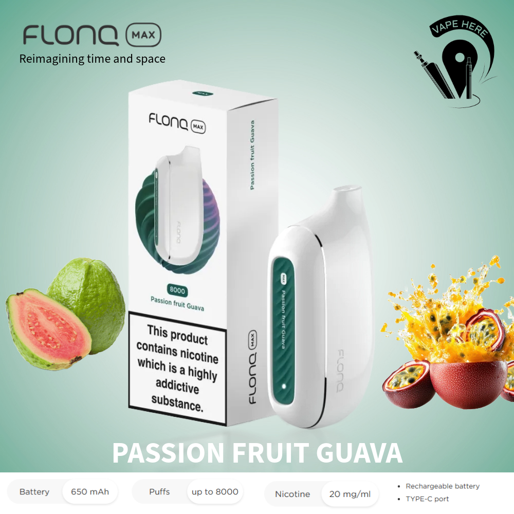 Flonq Max 8000 Puffs Disposable Vape Passion Fruit Guava UAE Ras Al Khaimah