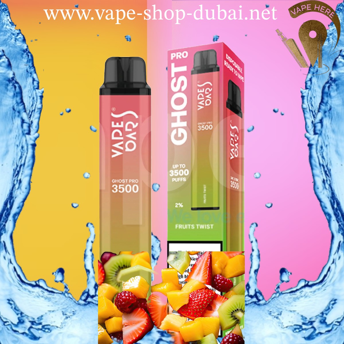 VAPES BAR - GHOST PRO 3500 PUFFS Fruit Twist DISPOSABLE VAPE UAE Abu Dhabi