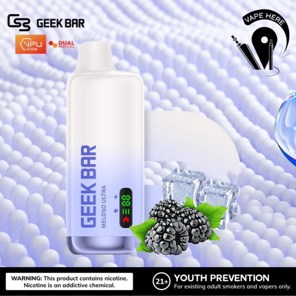 GEEK BAR MELOSO ULTRA 10000 PUFFS 50MG & 20MG FROM GEEK BAR (WITH SMART DISPLAY) Black Ice UAE Abu Dhabi