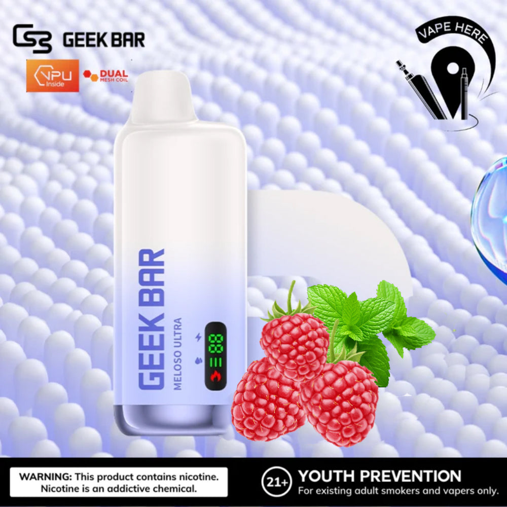 GEEK BAR MELOSO ULTRA 10000 PUFFS 50MG & 20MG FROM GEEK BAR (WITH SMART DISPLAY) Raspberry Mint UAE Al Ain