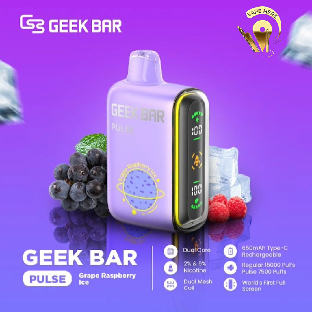 Geek Bar Pulse 15000 Puffs Disposable Vape Grape Raspberry Ice UAE Abu Dhabi