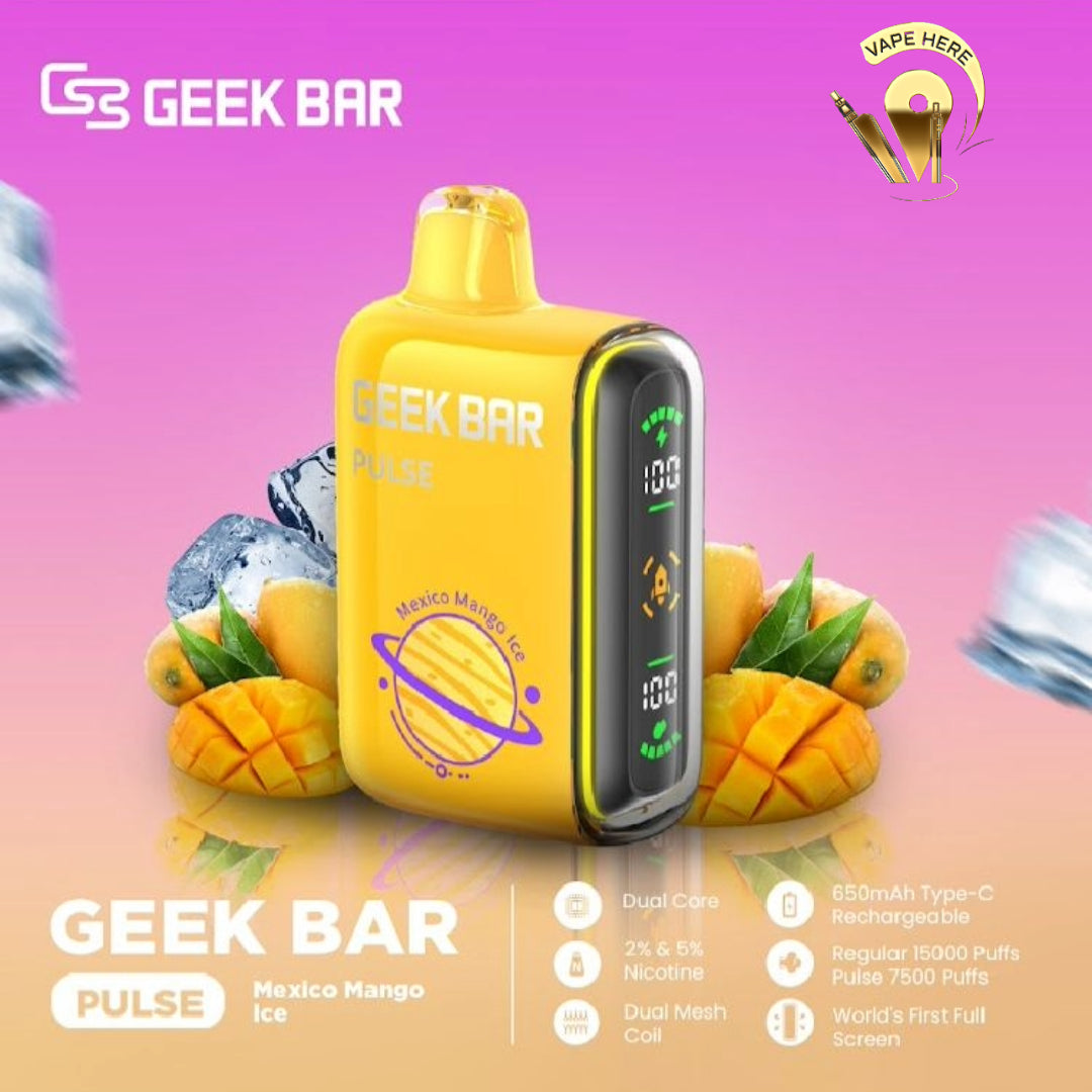 Geek Bar Pulse 15000 Puffs Disposable Vape Mexico Mango Ice UAE Abu Dhabi