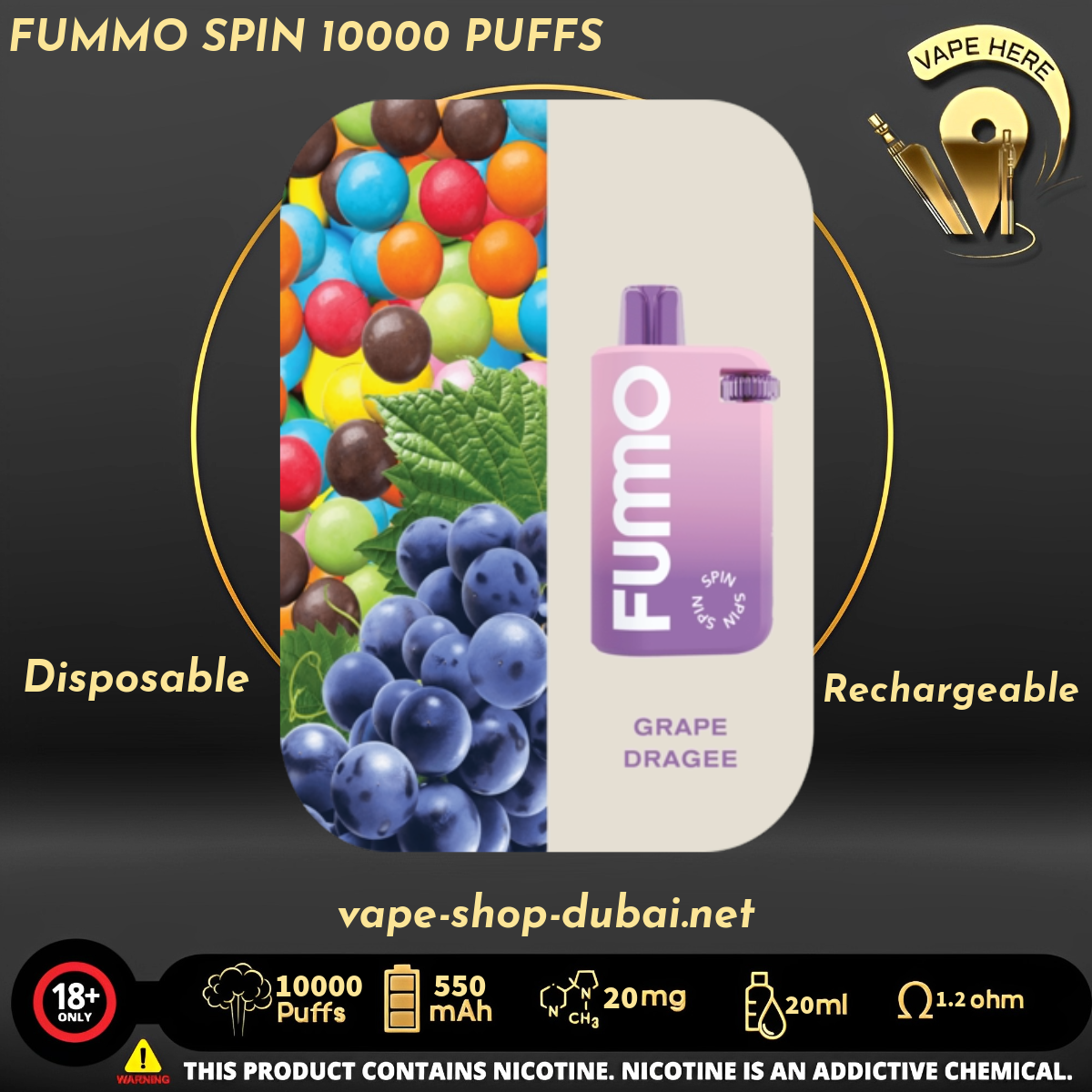 FUMMO SPIN 10000 PUFFS 20 MG DISPOSABLE VAPE - Vape Here Store