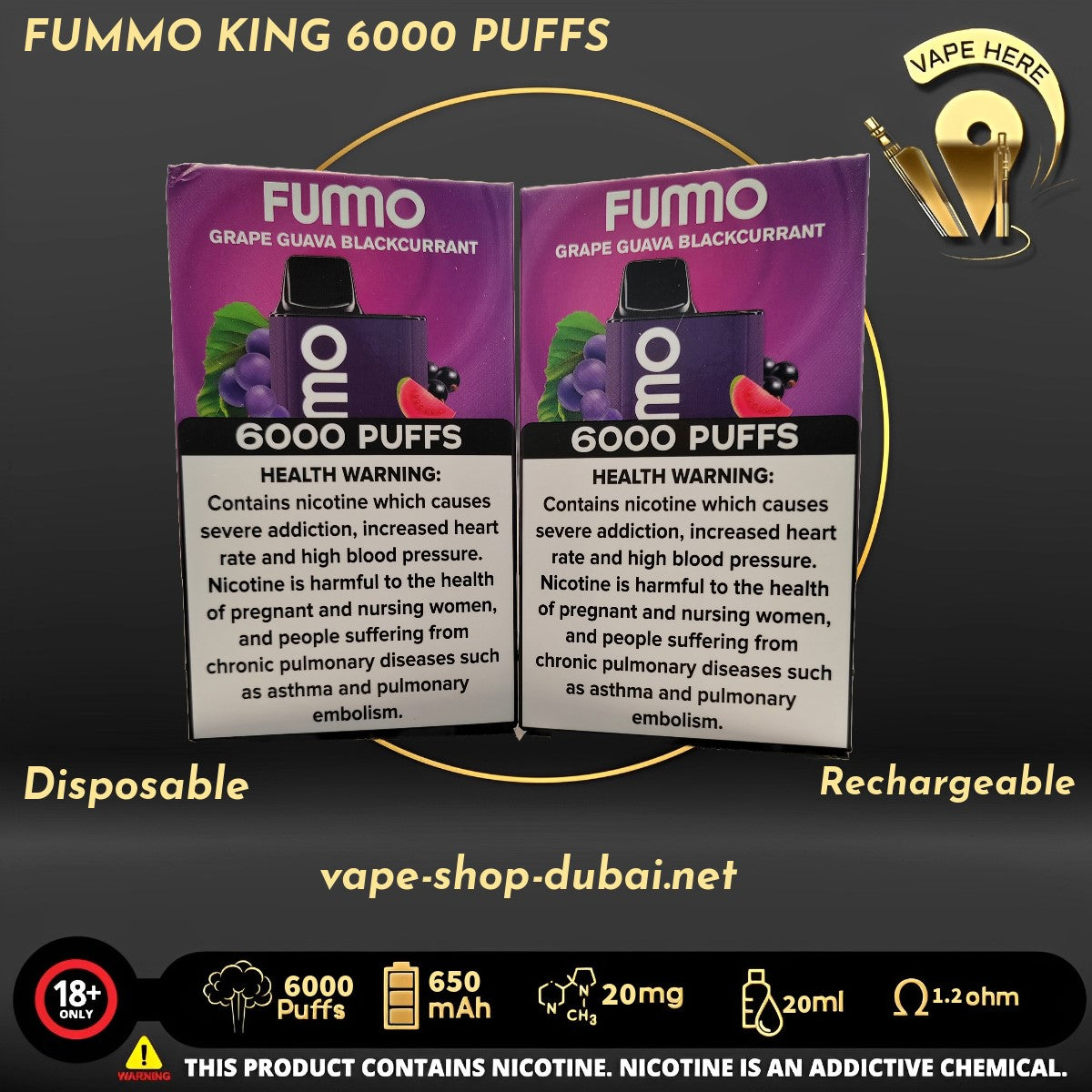 FUMMO KING 6000 PUFFS 20 MG Grape Guava Blackcurrant DISPOSABLE VAPE UAE Ajman