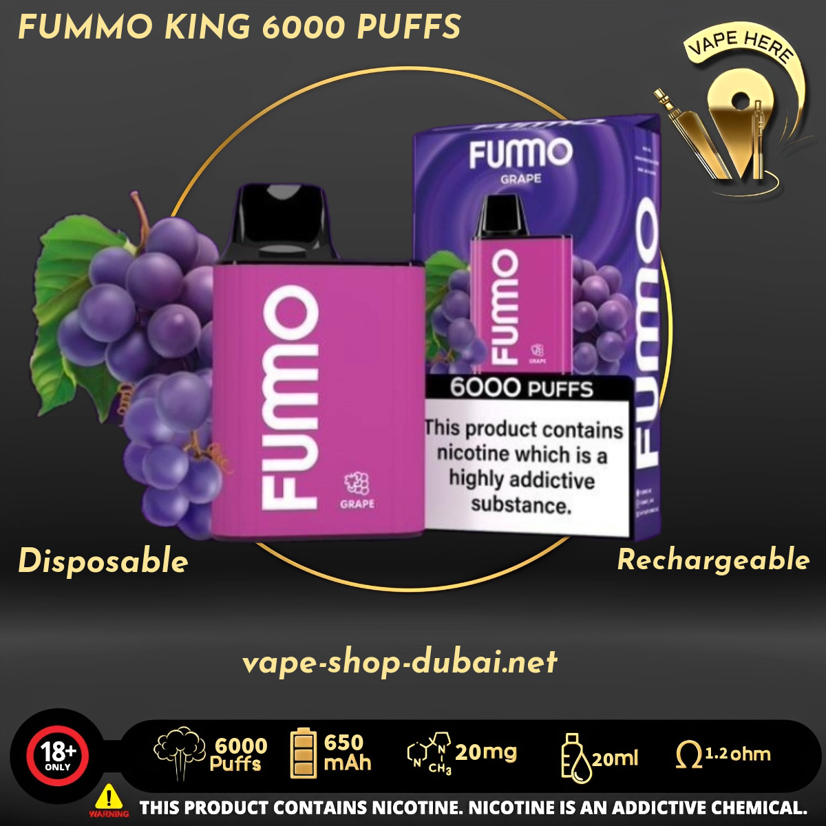 FUMMO KING 6000 PUFFS 20 MG DISPOSABLE VAPE - Vape Here Store