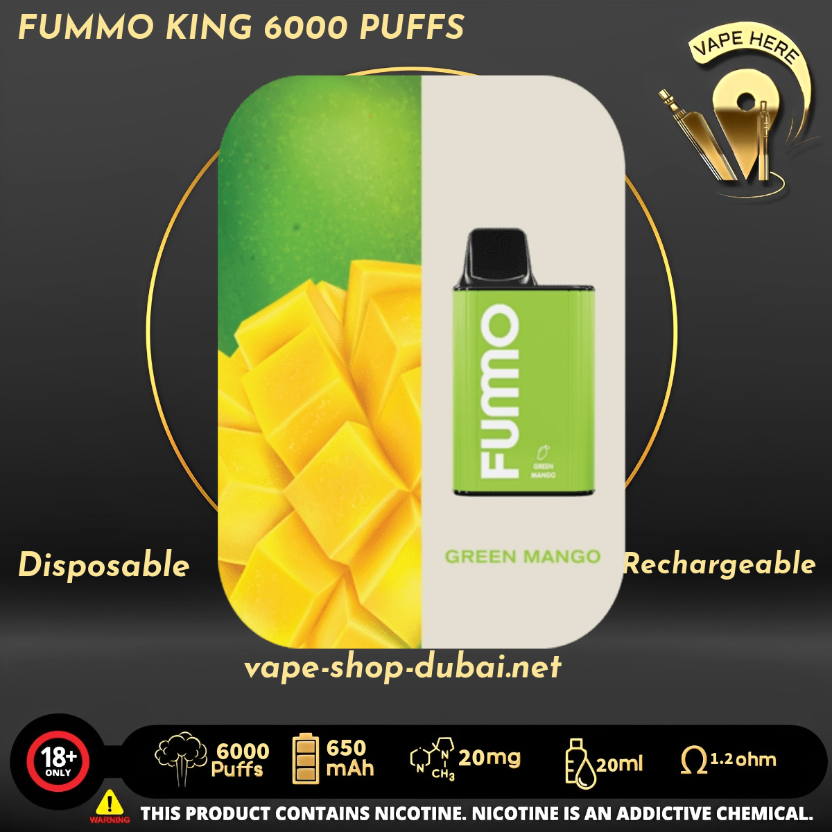 FUMMO KING 6000 PUFFS 20 MG DISPOSABLE VAPE - Vape Here Store