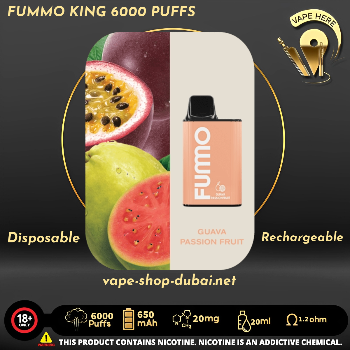 FUMMO KING 6000 PUFFS 20 MG DISPOSABLE VAPE - Vape Here Store