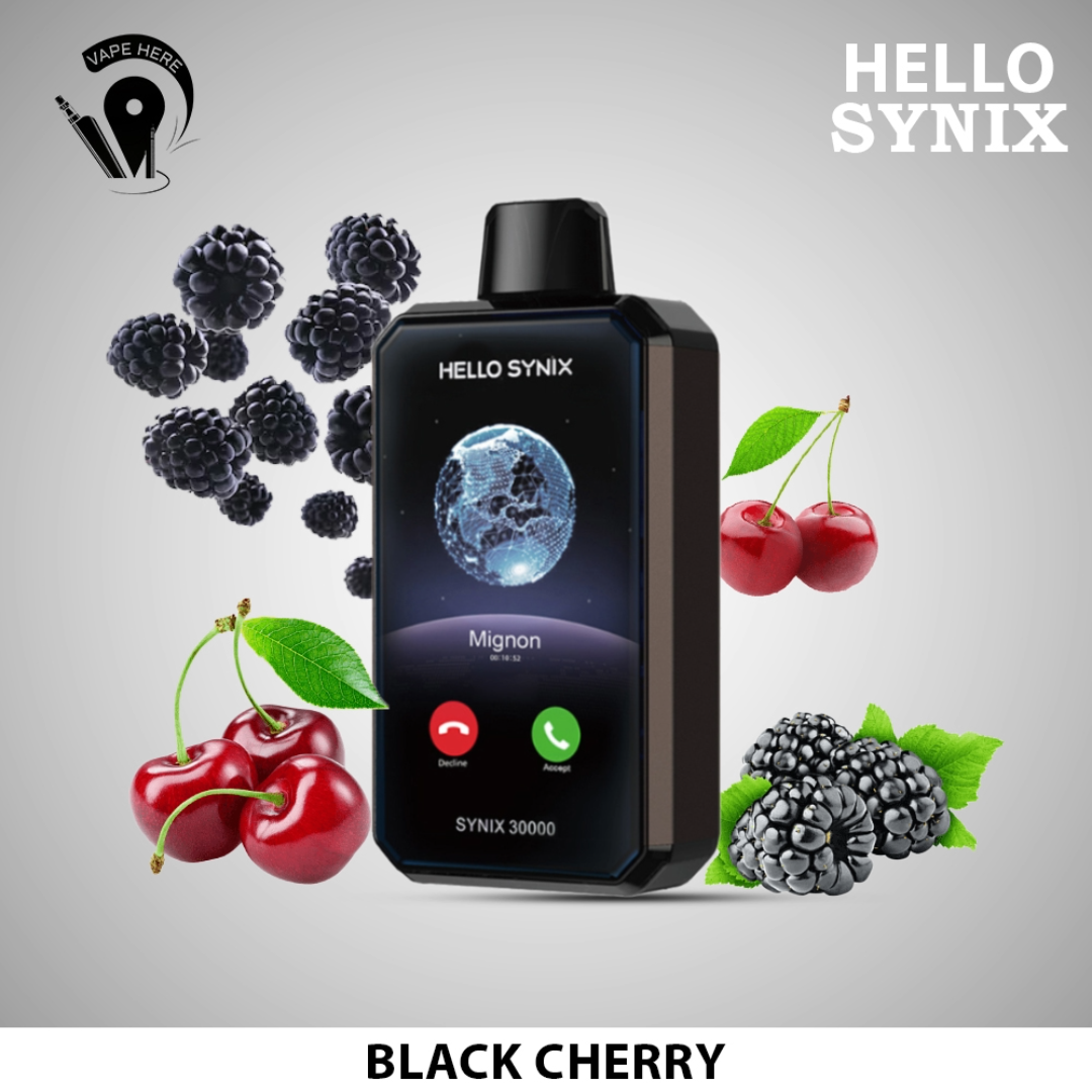 HELLO SYNIX 30000 PUFFS SMART PHONE DISPOSABLE VAPE AI CHAT & DISPLAY Black Cherry UAE Al Ain