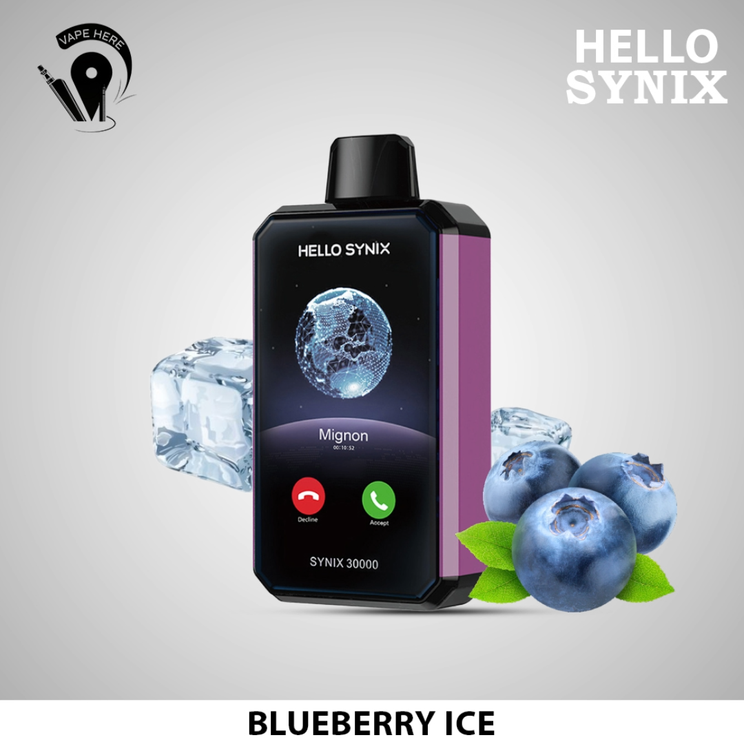 HELLO SYNIX 30000 PUFFS SMART PHONE DISPOSABLE VAPE AI CHAT & DISPLAY Blueberry Ice UAE Ajman