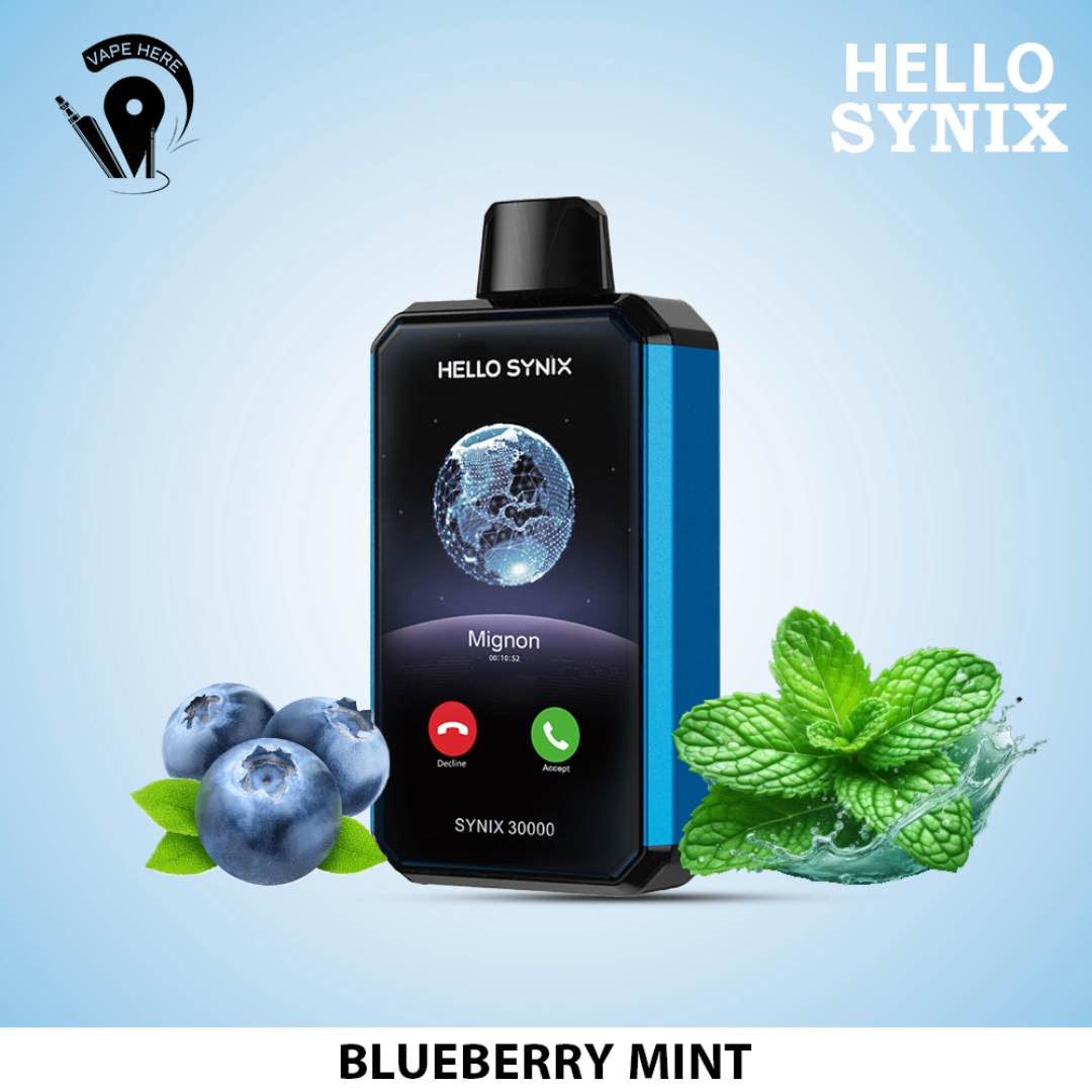 HELLO SYNIX 30000 PUFFS SMART PHONE DISPOSABLE VAPE AI CHAT & DISPLAY Blueberry Mint UAE Ajman