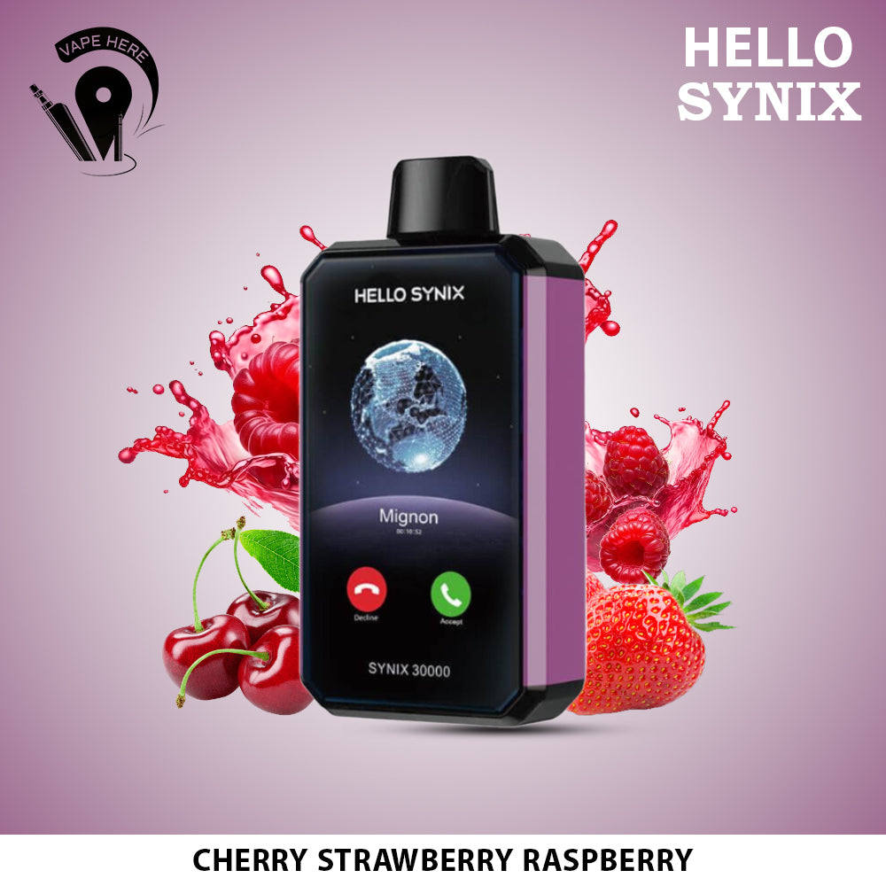HELLO SYNIX 30000 PUFFS SMART PHONE DISPOSABLE VAPE AI CHAT & DISPLAY Cherry Strawberry Raspberry UAE Abu Dhabi