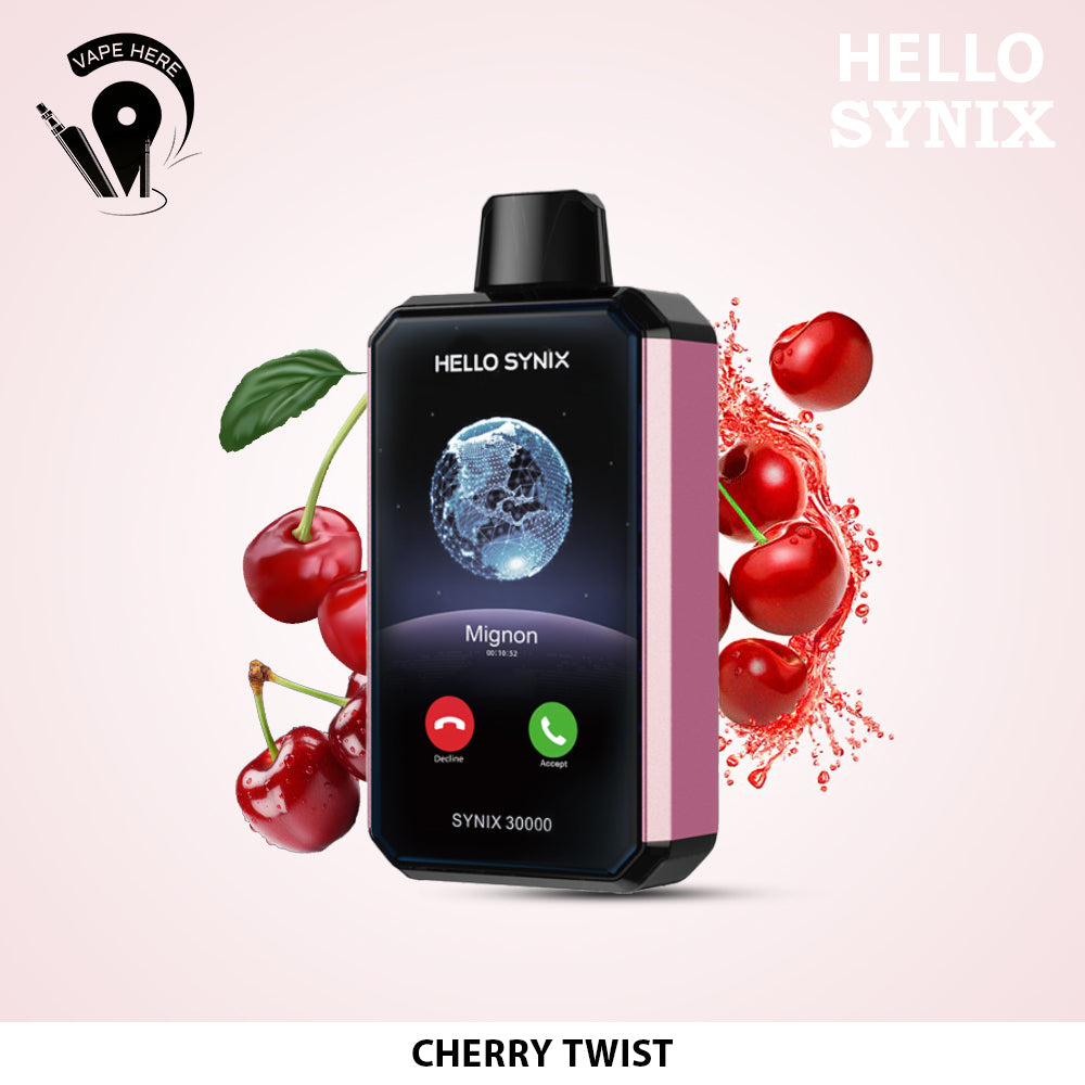 HELLO SYNIX 30000 PUFFS SMART PHONE DISPOSABLE VAPE AI CHAT & DISPLAY Cherry Twist UAE Al Ain