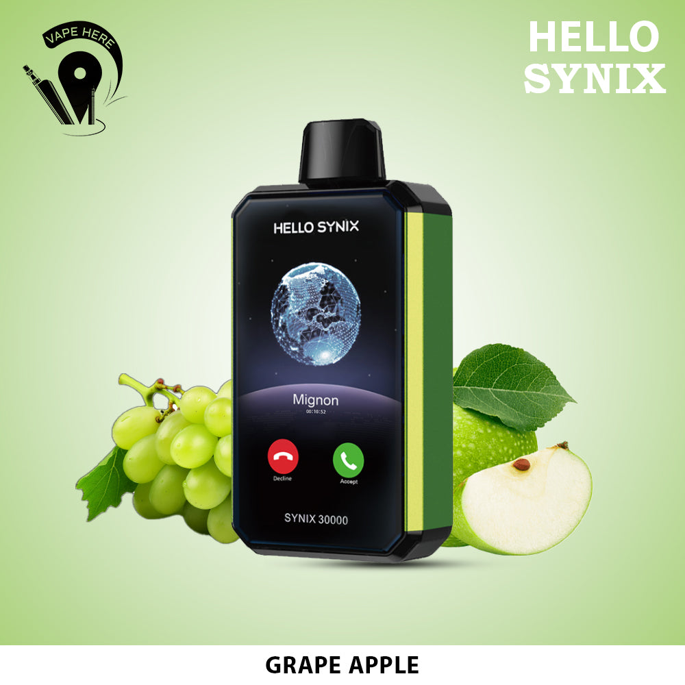 HELLO SYNIX 30000 PUFFS SMART PHONE DISPOSABLE VAPE AI CHAT & DISPLAY Grape Apple UAE Ras Al Khaimah