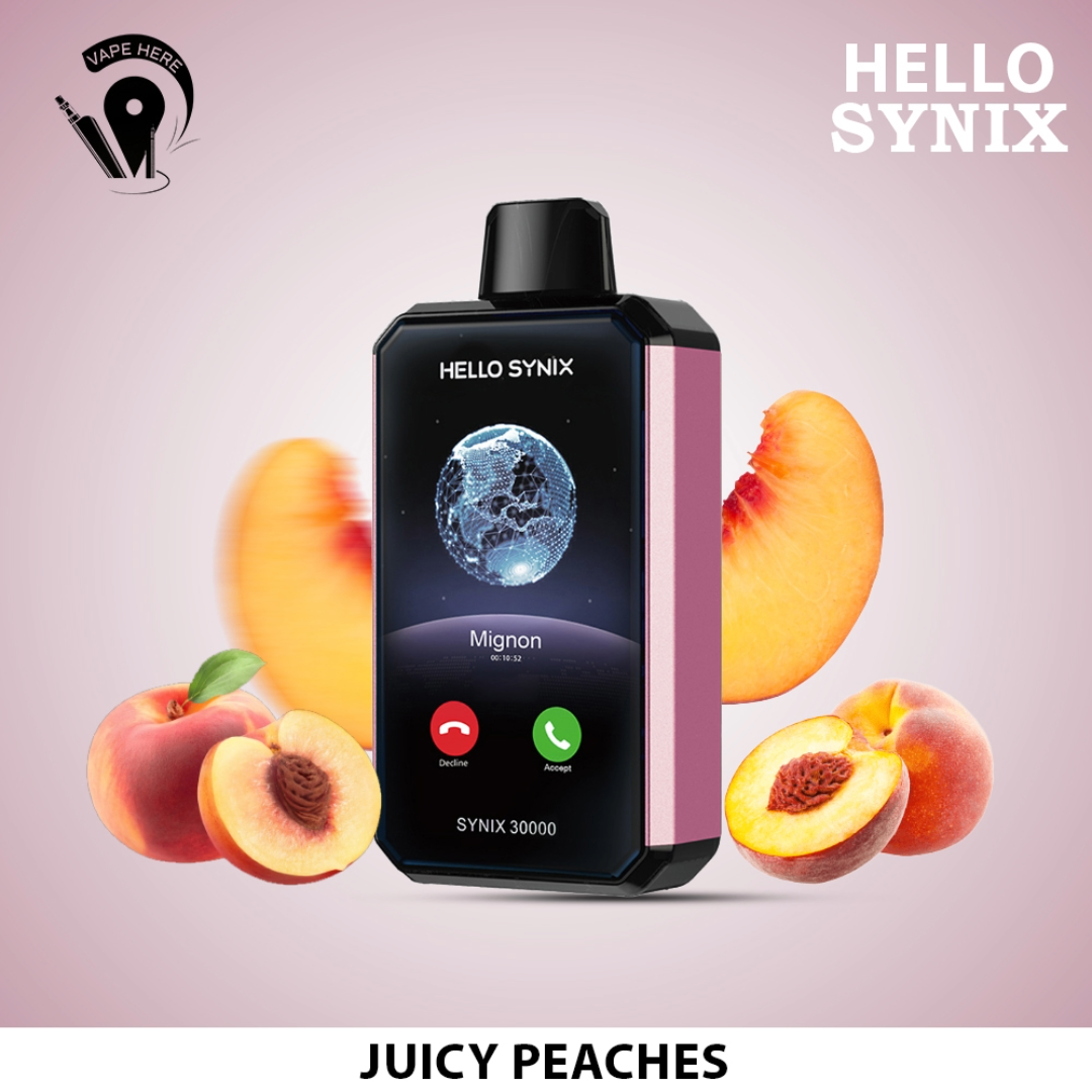 HELLO SYNIX 30000 PUFFS SMART PHONE DISPOSABLE VAPE AI CHAT & DISPLAY Juicy Peach UAE Ras Al Khaimah