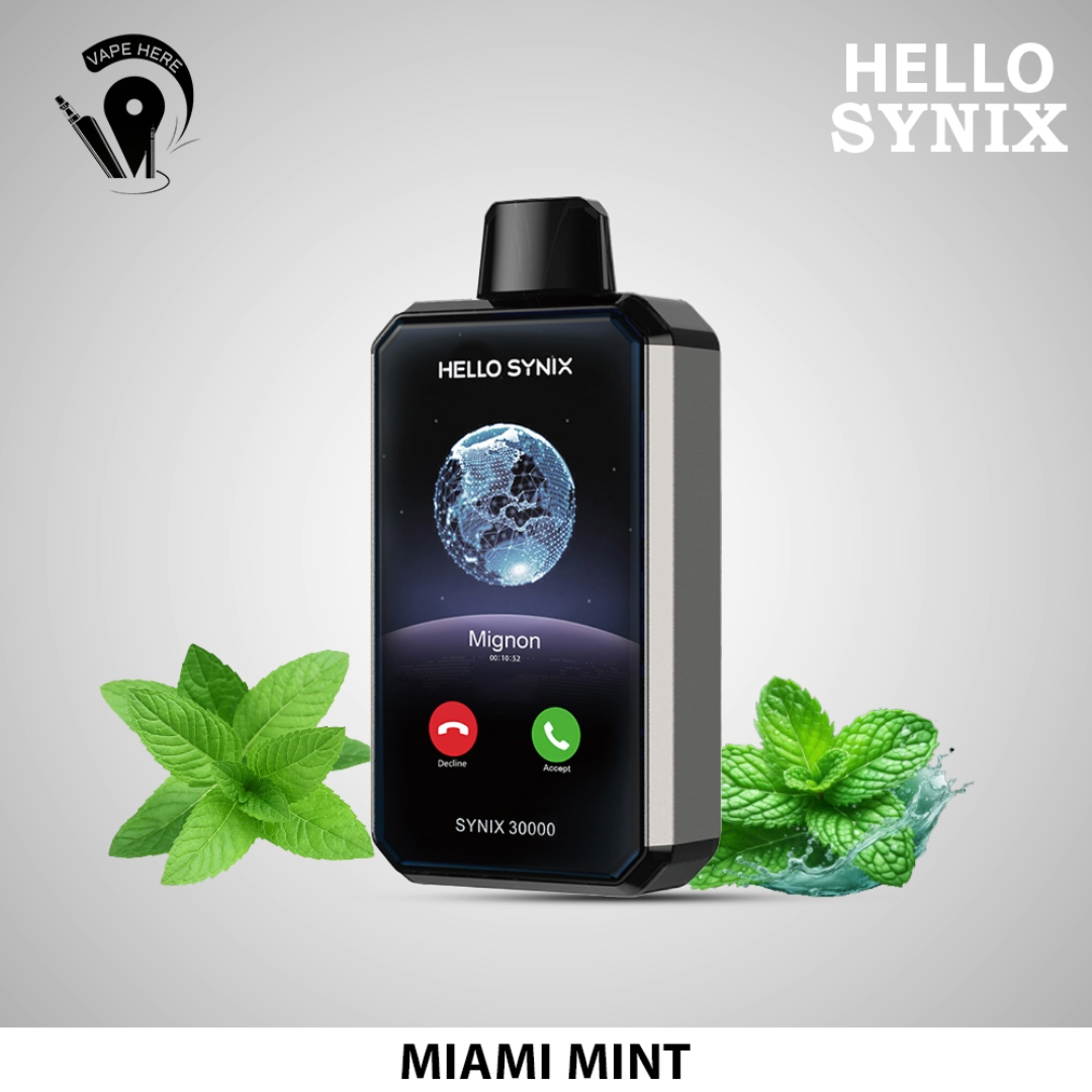 HELLO SYNIX 30000 PUFFS SMART PHONE DISPOSABLE VAPE AI CHAT & DISPLAY Miami Mint UAE Ras Al Khaimah