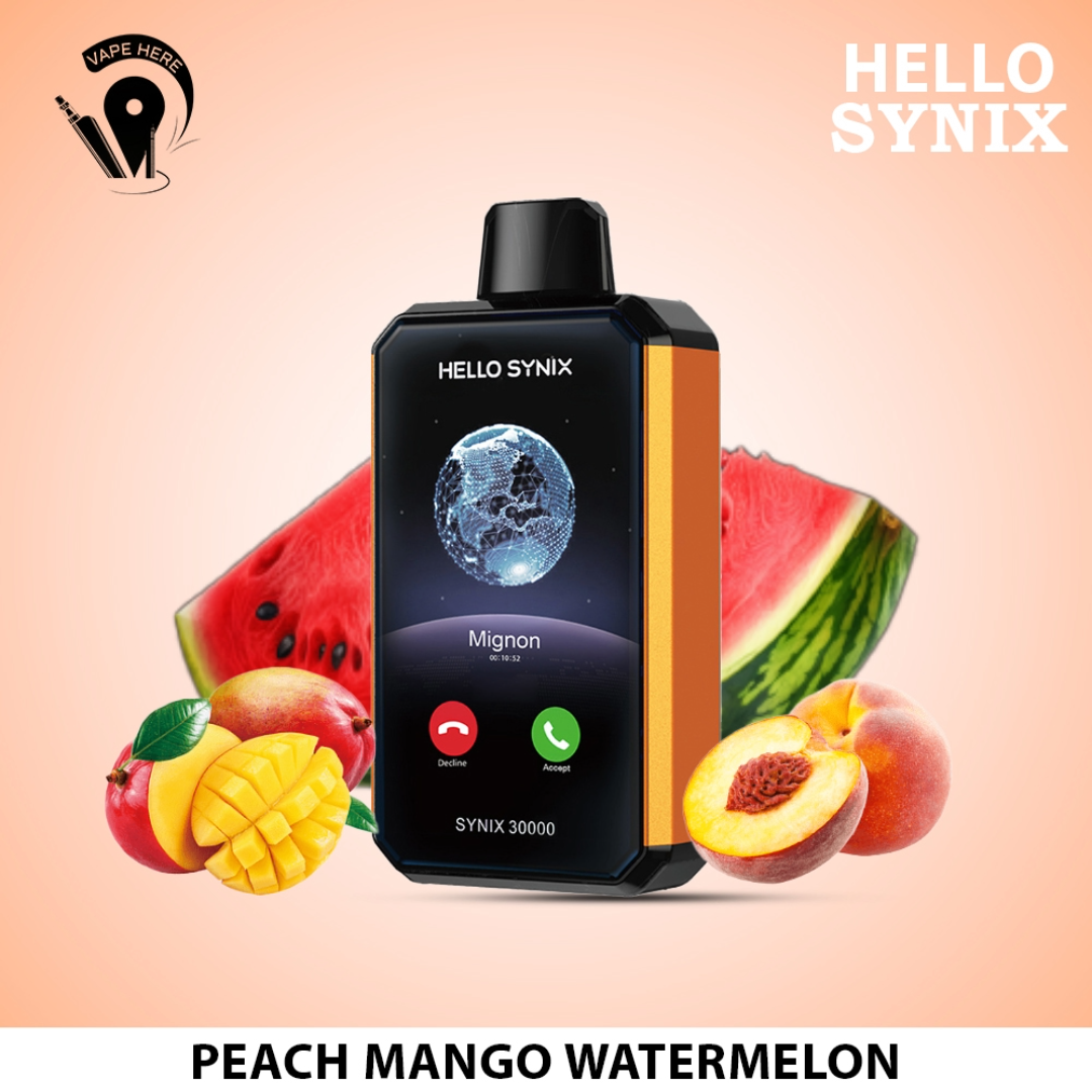 HELLO SYNIX 30000 PUFFS SMART PHONE DISPOSABLE VAPE AI CHAT & DISPLAY Peach Mango Watermelon UAE Dubai