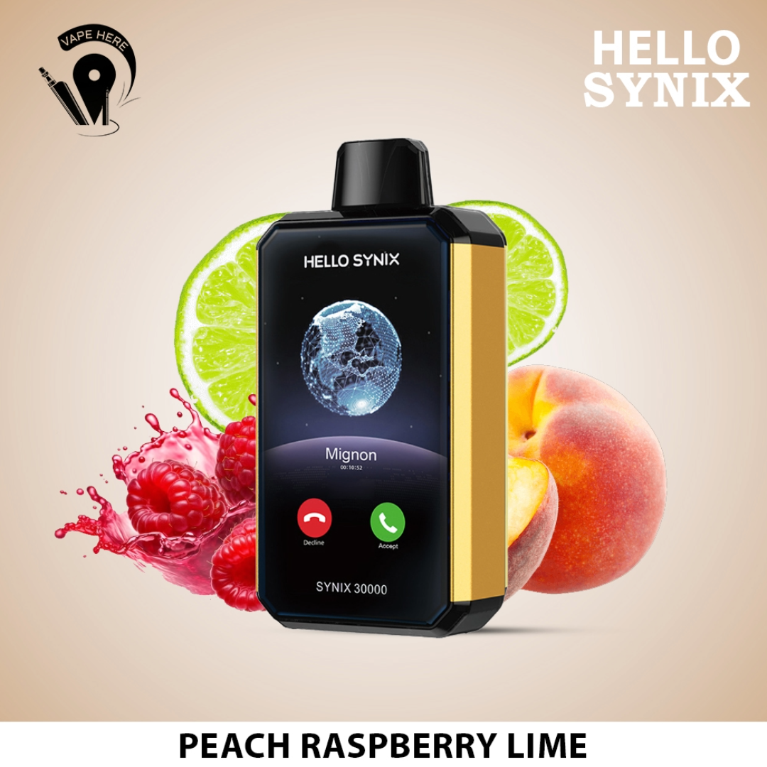 HELLO SYNIX 30000 PUFFS SMART PHONE DISPOSABLE VAPE AI CHAT & DISPLAY Peach Raspberry Lime UAE Ajman