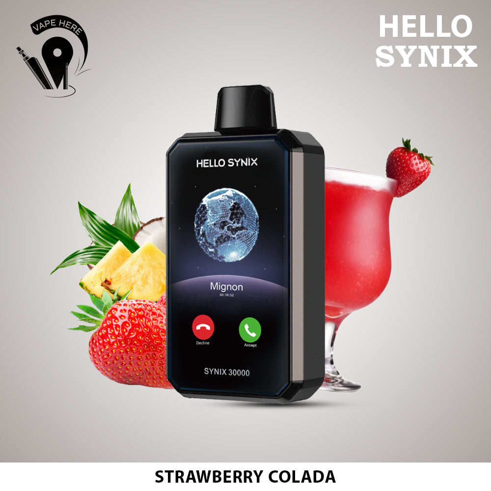 HELLO SYNIX 30000 PUFFS SMART PHONE DISPOSABLE VAPE AI CHAT & DISPLAY Strawberry Colada UAE Fujairah