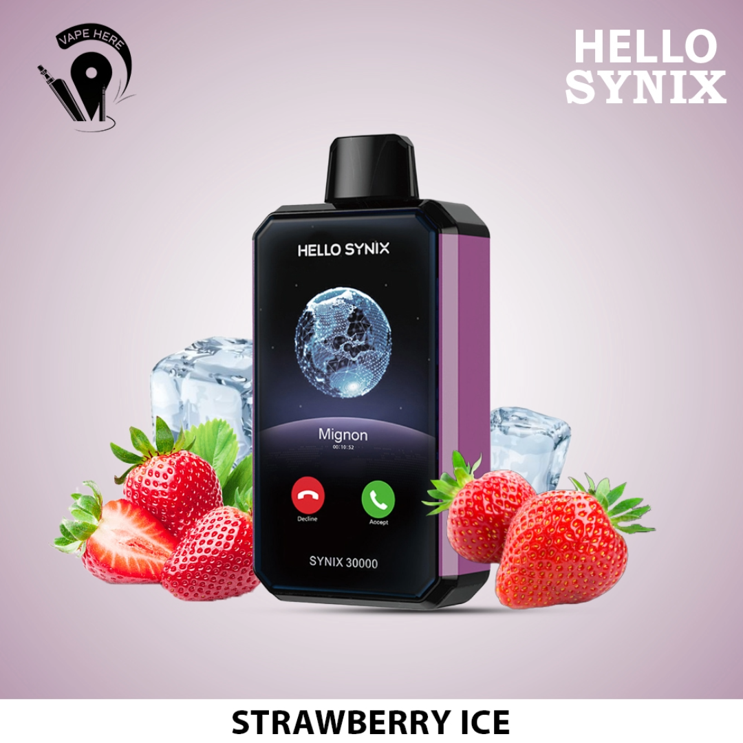 HELLO SYNIX 30000 PUFFS SMART PHONE DISPOSABLE VAPE AI CHAT & DISPLAY Strawberry Ice UAE Abu Dhabi