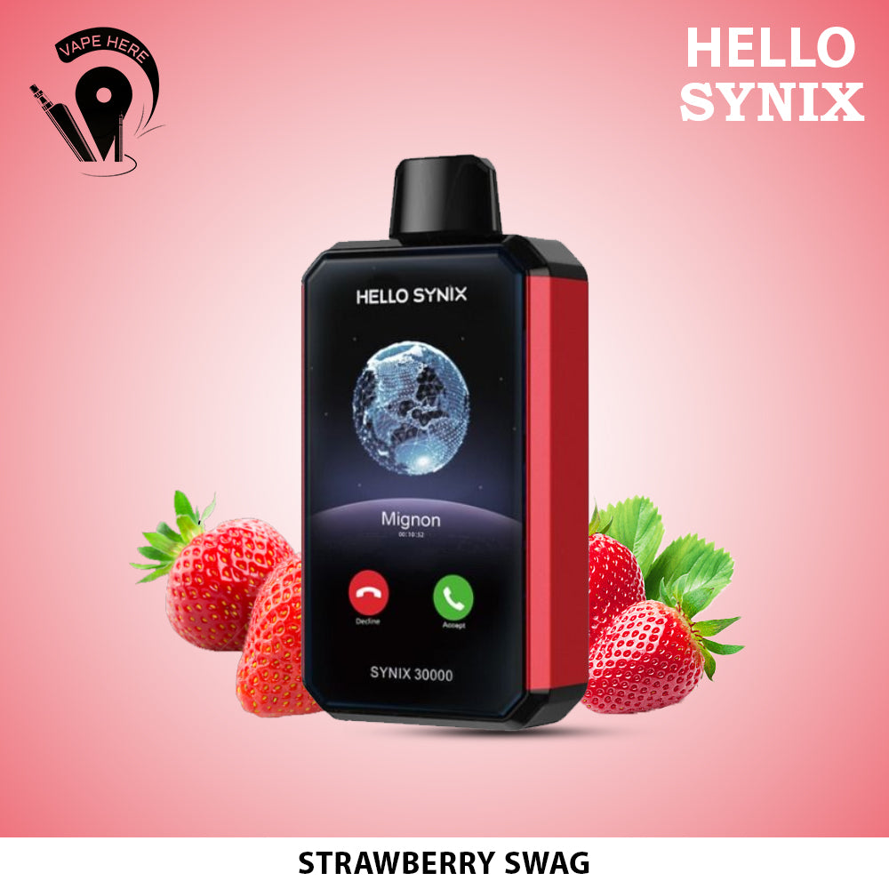 HELLO SYNIX 30000 PUFFS SMART PHONE DISPOSABLE VAPE AI CHAT & DISPLAY Strawberry Swag UAE Dubai