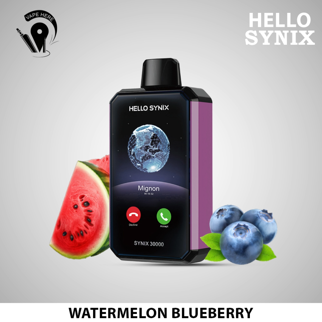 HELLO SYNIX 30000 PUFFS SMART PHONE DISPOSABLE VAPE AI CHAT & DISPLAY Watermelon Blueberry UAE Al Ain