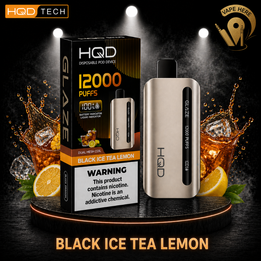 HQD CUVIE GLAZE 12000 PUFFS DISPOSABLE VAPE Black Ice Tea Lemon UAE Abu Dhabi 