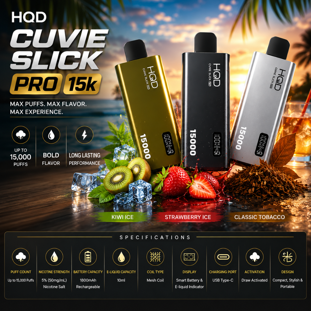 HQD CUVIE SLICK PRO 15k PUFFS DISPOSABLE VAPE UAE AJMAN 