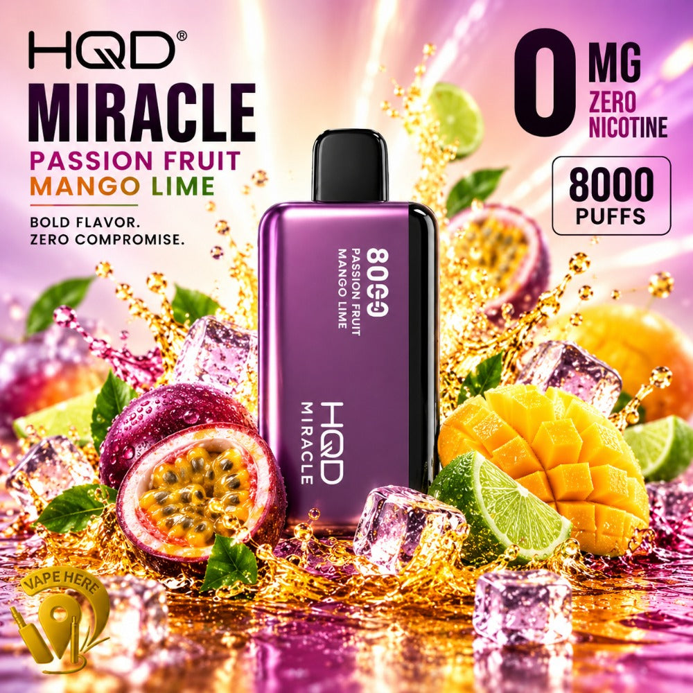 HQD Miracle 8000 Puffs Zero Nicotine Disposable Vape (0mg) Passion Fruit Mango Lime  Dubai UAE