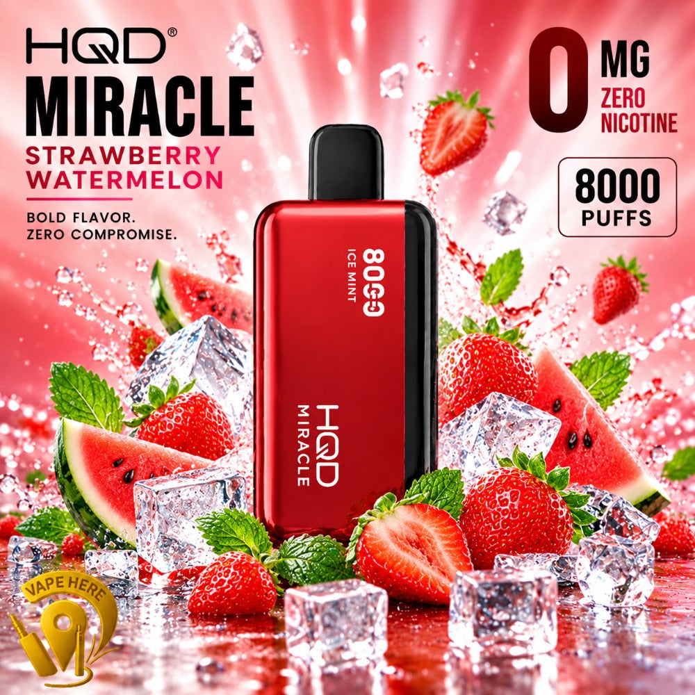 HQD Miracle 8000 Puffs Zero Nicotine Disposable Vape (0mg) Strawberry Watermelon Dubai UAE