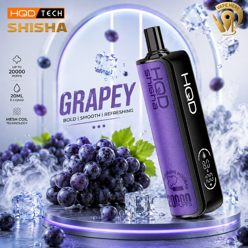 HQD SHISHA 20000 PUFFS - SHISHA DISPOSABLE VAPE 3MG Grapey UAE Ras Al Khaimah