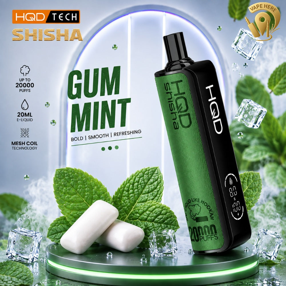 HQD SHISHA 20000 PUFFS - SHISHA DISPOSABLE VAPE 3MG Gum Mint UAE Ras Al Khaimah