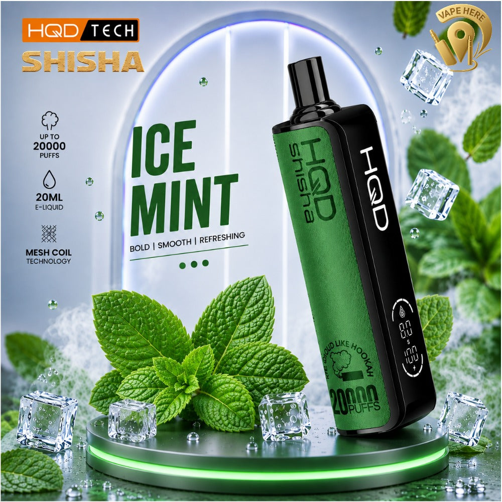 HQD SHISHA 20000 PUFFS - SHISHA DISPOSABLE VAPE 3MG Ice Mint UAE Dubai