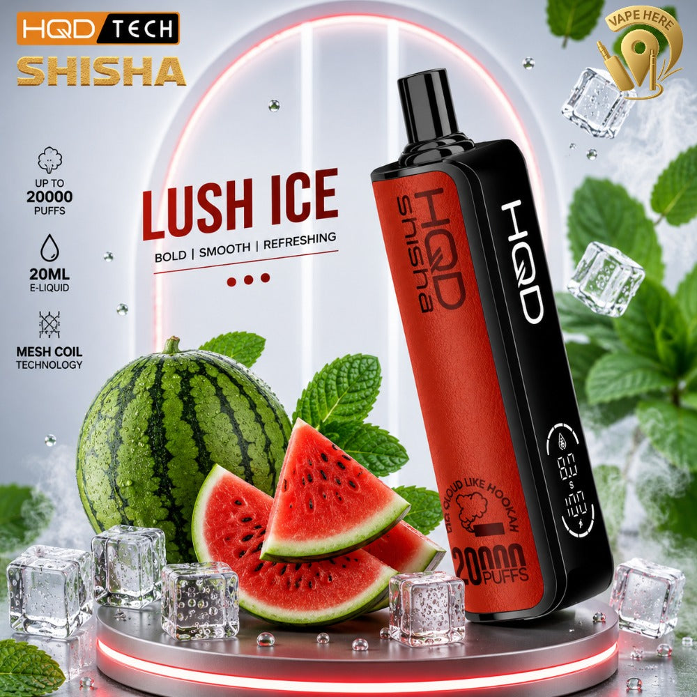 HQD SHISHA 20000 PUFFS - SHISHA DISPOSABLE VAPE 3MG Lush Ice UAE Fujairah