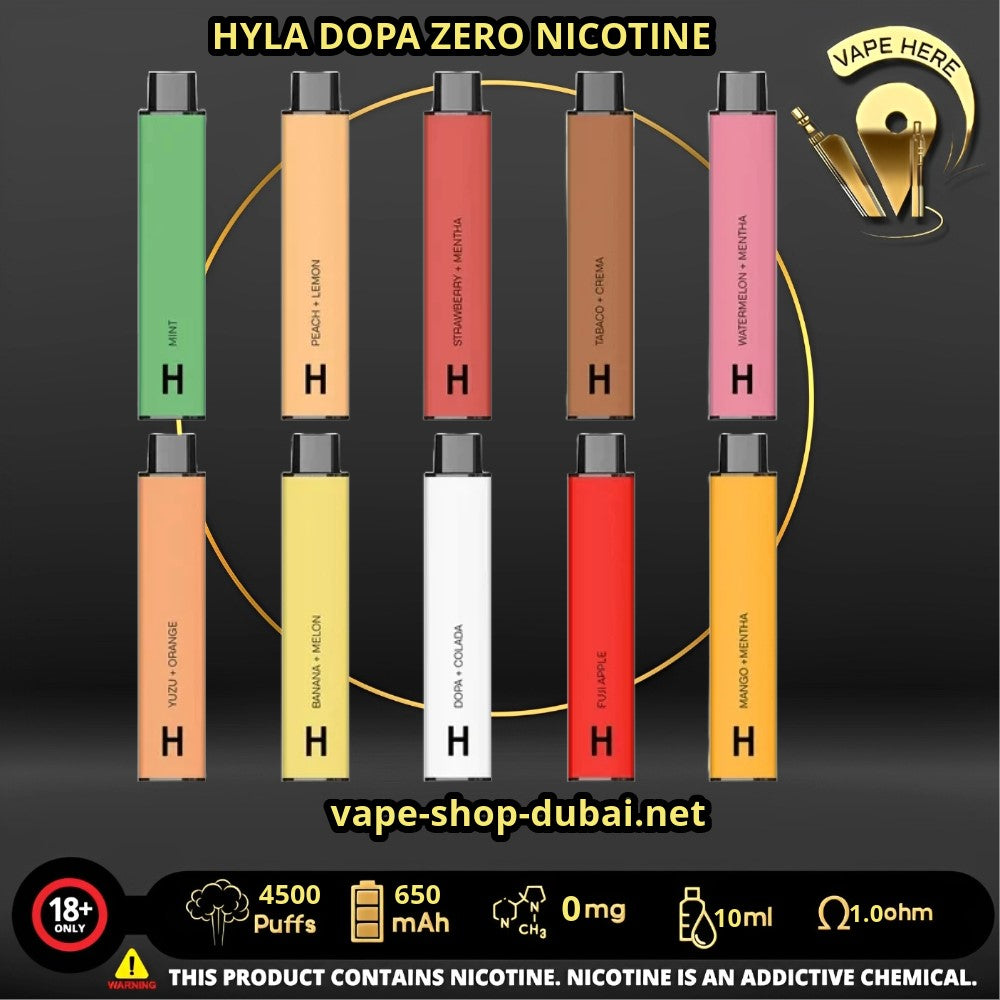 HYLA DOPA ZERO 4500 PUFFS DISPOSABLE VAPE (Zero mg Nicotine) UAE Abu Dhabi