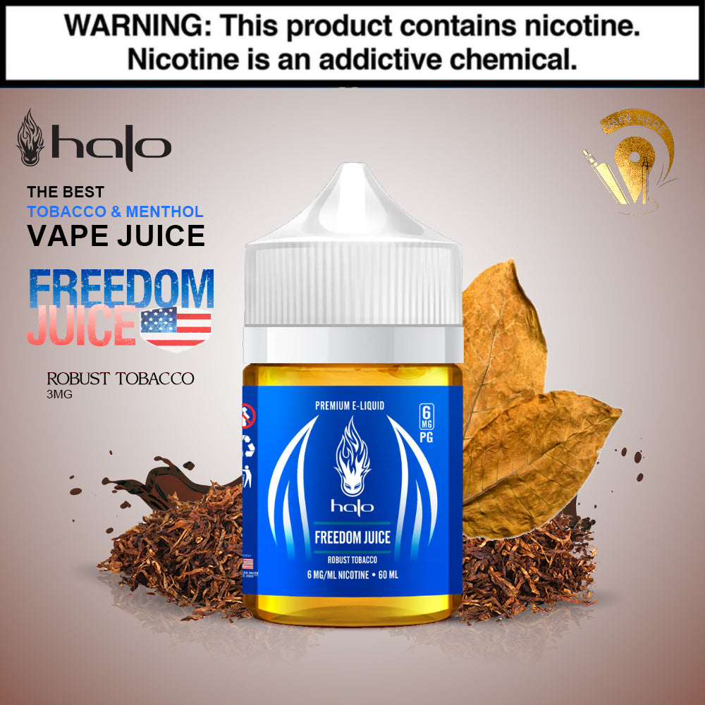 Halo Freedom Juice E-Liquid Classic High Quality Tobacco Flavor | Vape Here Store | Vape Here Store Halo Freedom Juice E-Liquid Classic High Quality Tobacco Flavor | Vape Here Store | Vape Here Store