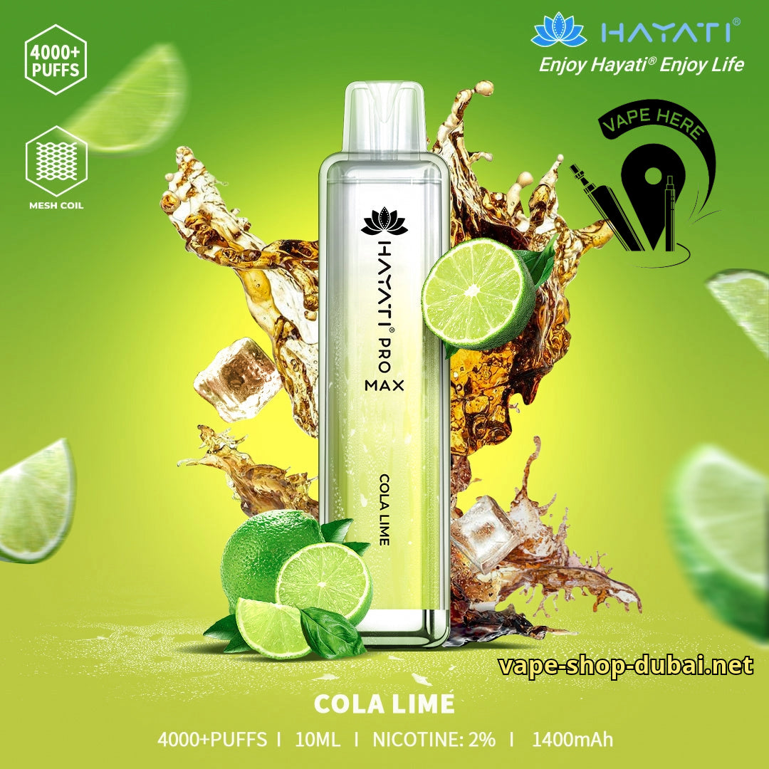 Hayati Pro Max 4000 20mg Disposable Vape Cola Lime UAE Umm Al Qiwuan