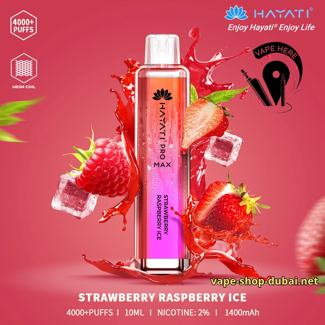 Hayati Pro Max 4000 20mg Disposable Vape Strawberry Raspberry Ice UAE Al Ain