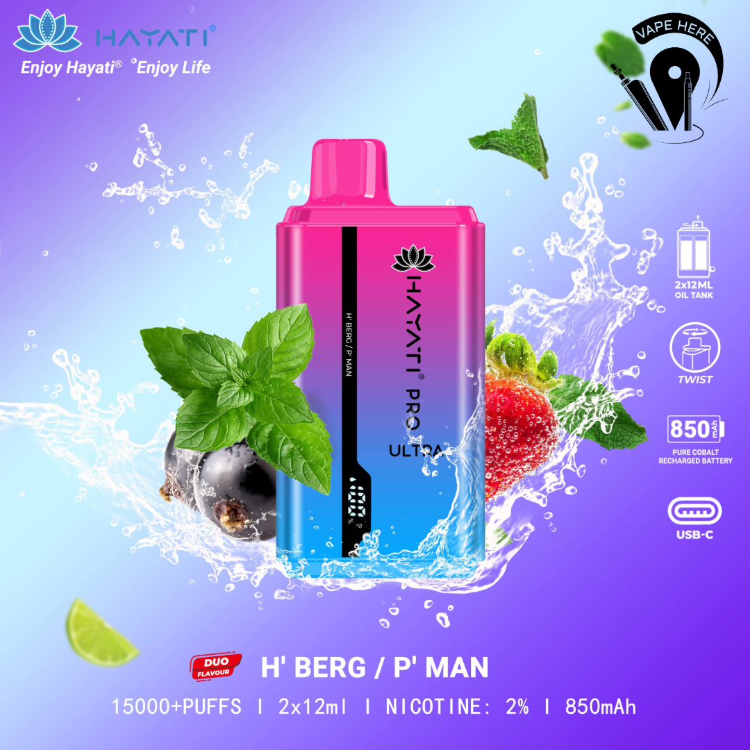 Hayati Pro Ultra 15000 Puffs Disposable Vape 20mg H' Berg / P' Man UAE Abu Dhabi